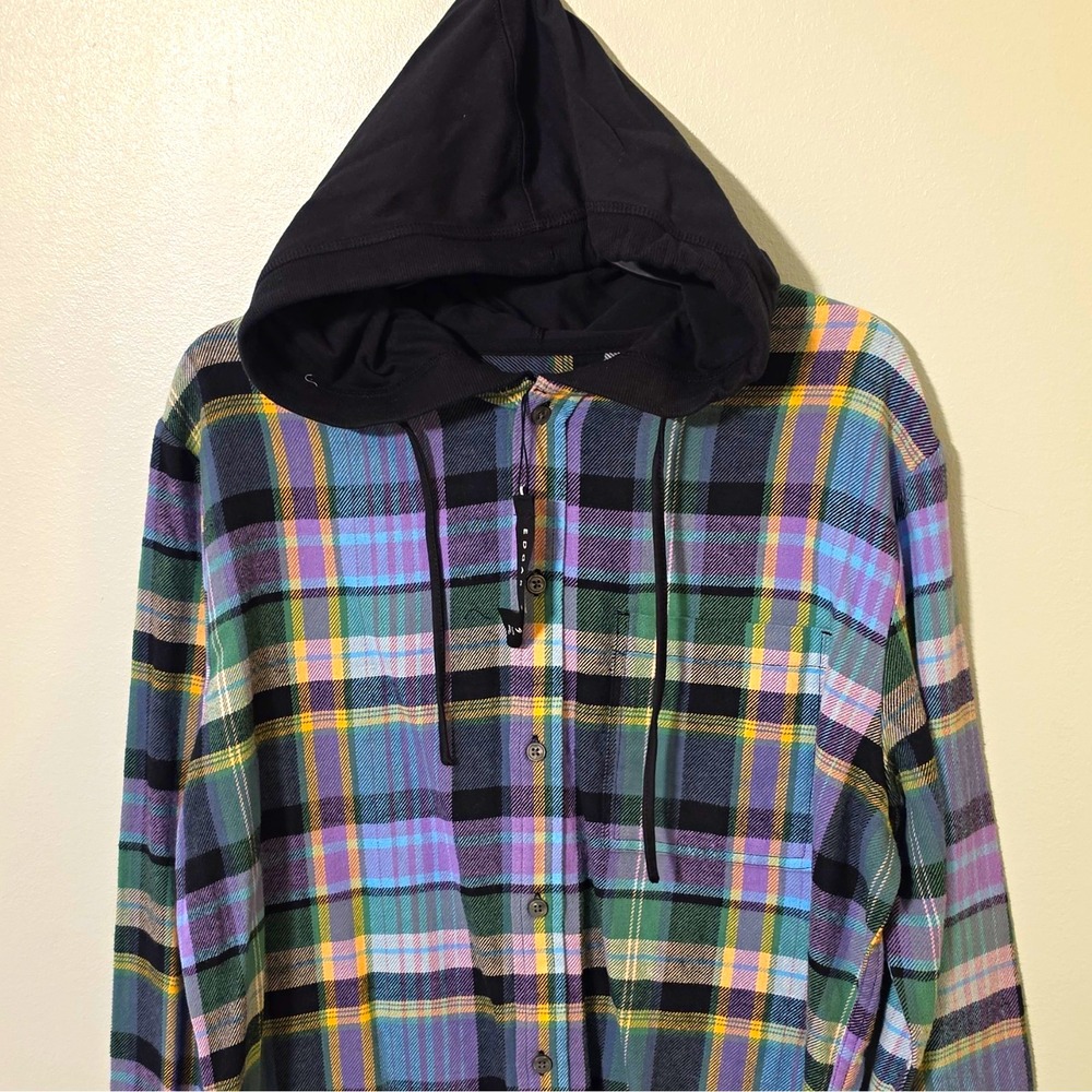 Edgar + Ash Men's Plaid Flannel Hooded Button Front Hoodie Long Sleeve M #224